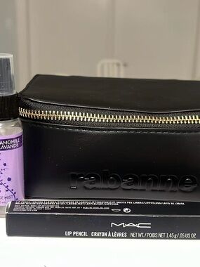 MAC Cosmetics Lip Pencil in Black Packaging with Gold Zipper Case 2set together
